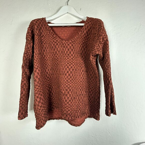Flax Women's Textured Knit Scoop Neck Long Sleeve Casual Blouse Brown Large - Picture 1 of 9